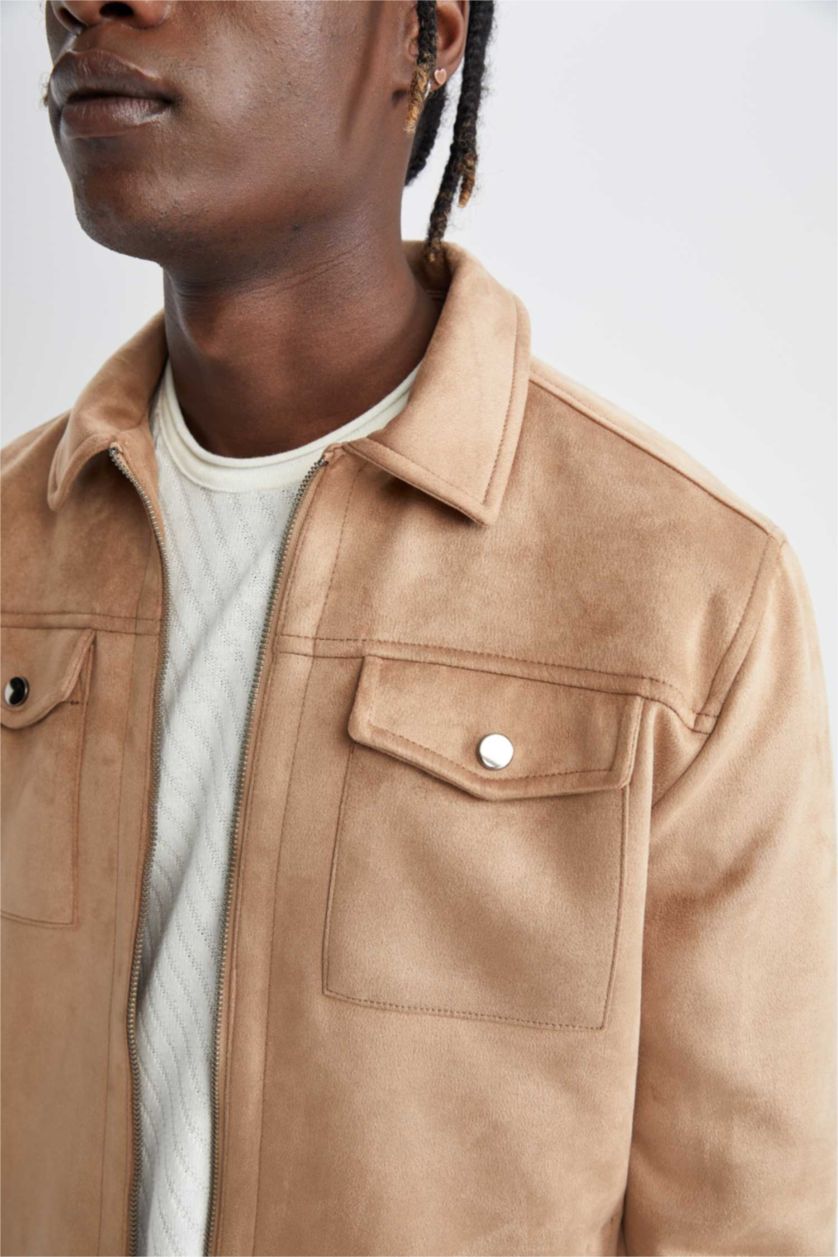 HOMME Beige Veste Col Polo Coupe Slim