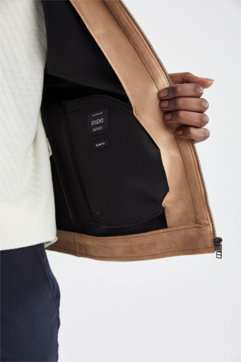 HOMME Beige Veste Col Polo Coupe Slim