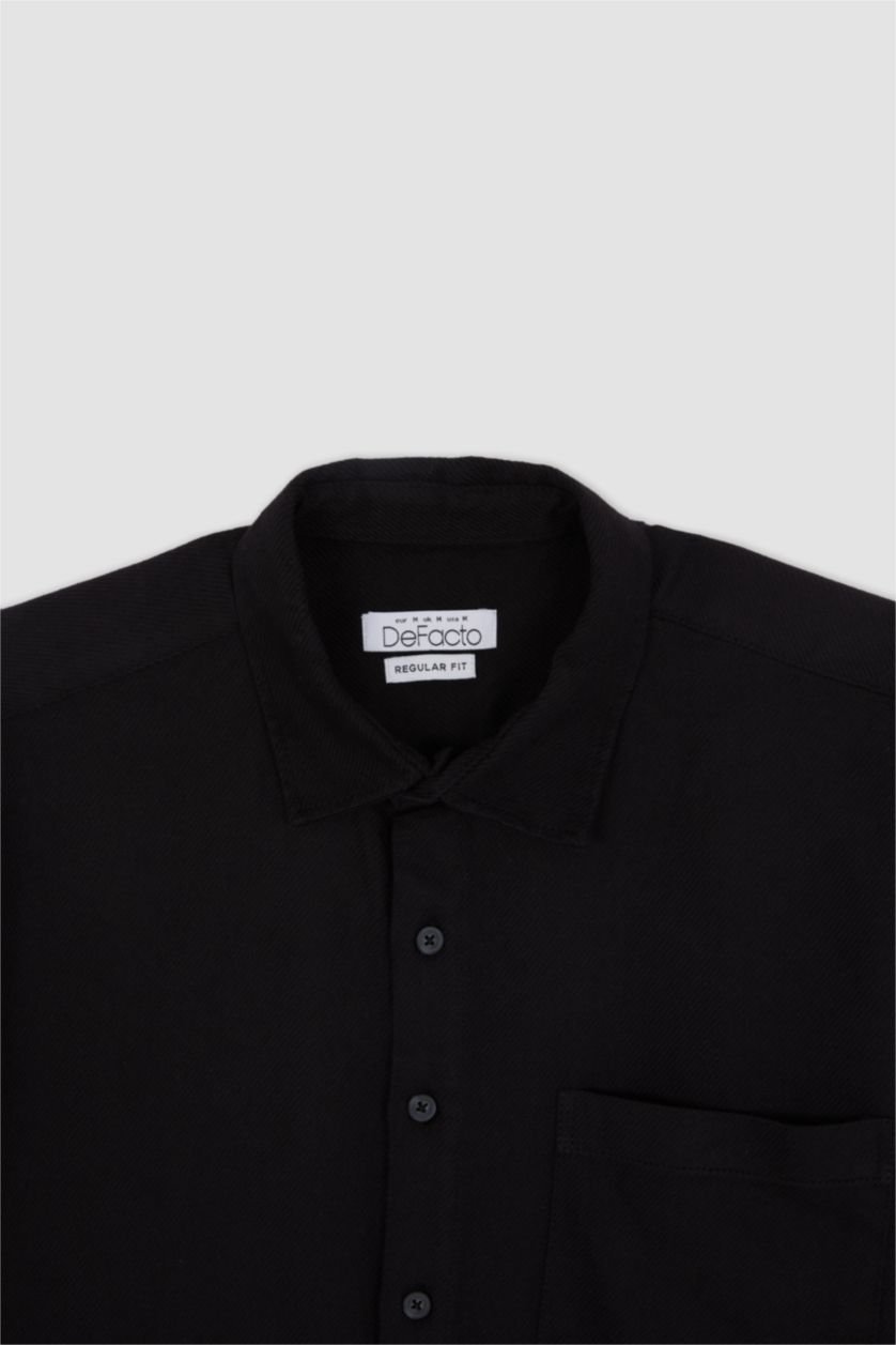 Man Black Regular Fit Polo Collar Long Sleeve Shirt