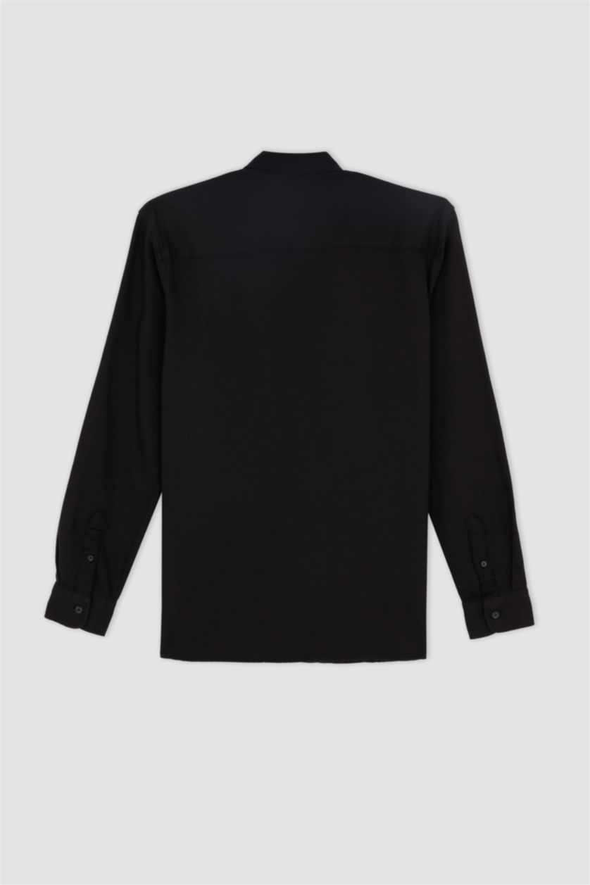 Man Black Regular Fit Polo Collar Long Sleeve Shirt