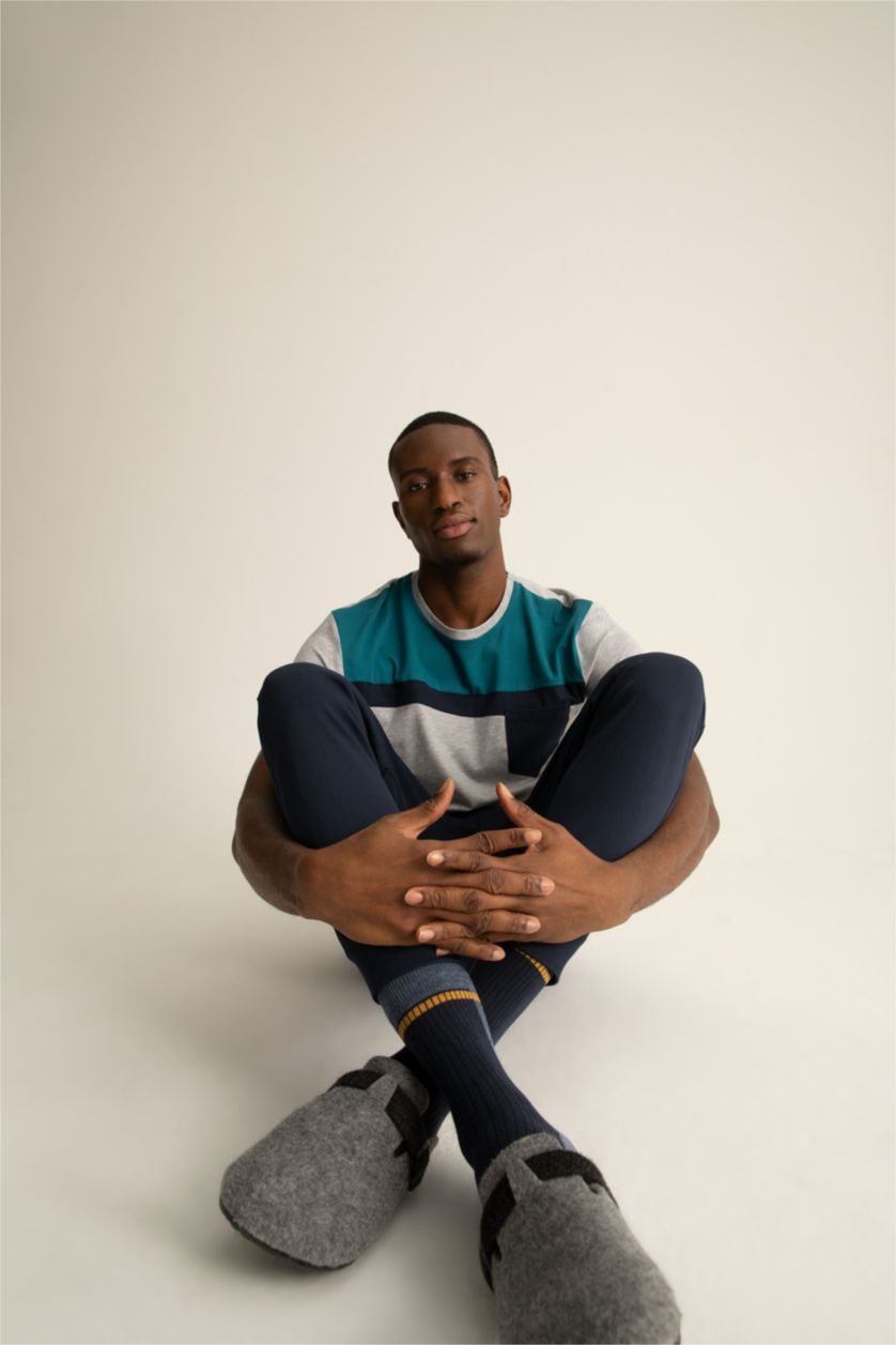 HOMME Vert Ensemble de pyjama coupe classique à blocs de couleurs