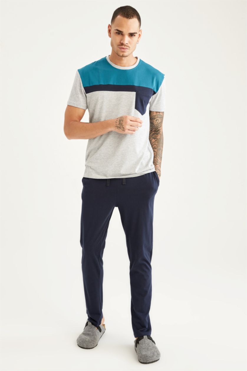 HOMME Vert Ensemble de pyjama coupe classique à blocs de couleurs