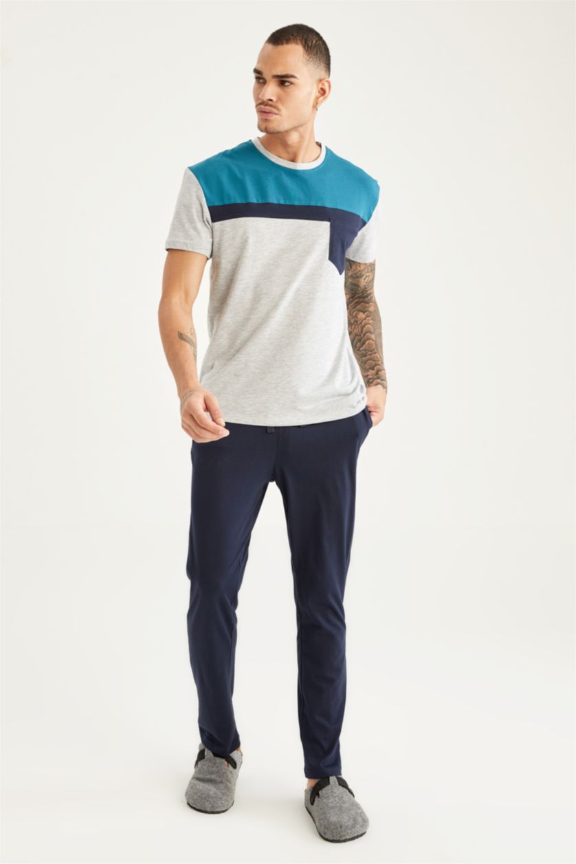 HOMME Vert Ensemble de pyjama coupe classique à blocs de couleurs