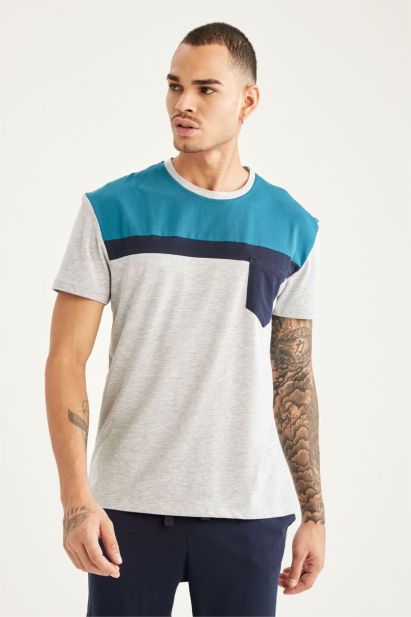 HOMME Vert Ensemble de pyjama coupe classique à blocs de couleurs