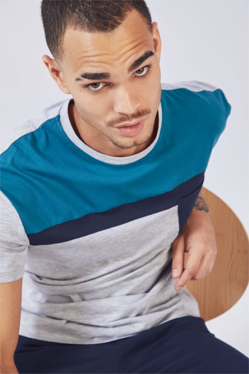 HOMME Vert Ensemble de pyjama coupe classique à blocs de couleurs