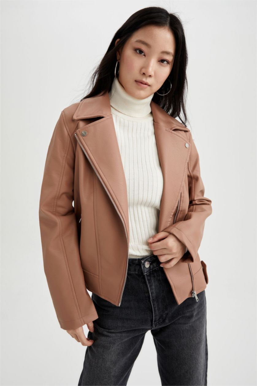 Brown Woman Faux Leather Jacket 2347682 | DeFacto
