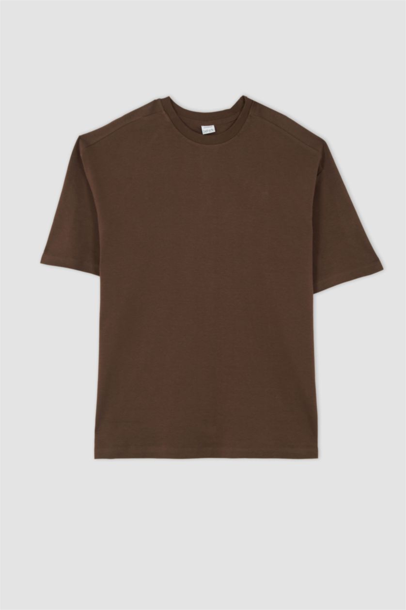 رجال بني تي شيرت بيزك اوفر سايز برقبة دائرية