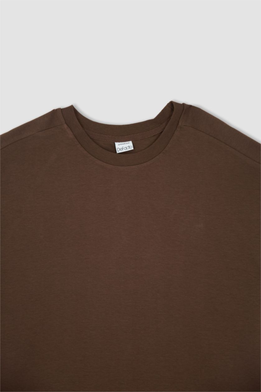 رجال بني تي شيرت بيزك اوفر سايز برقبة دائرية