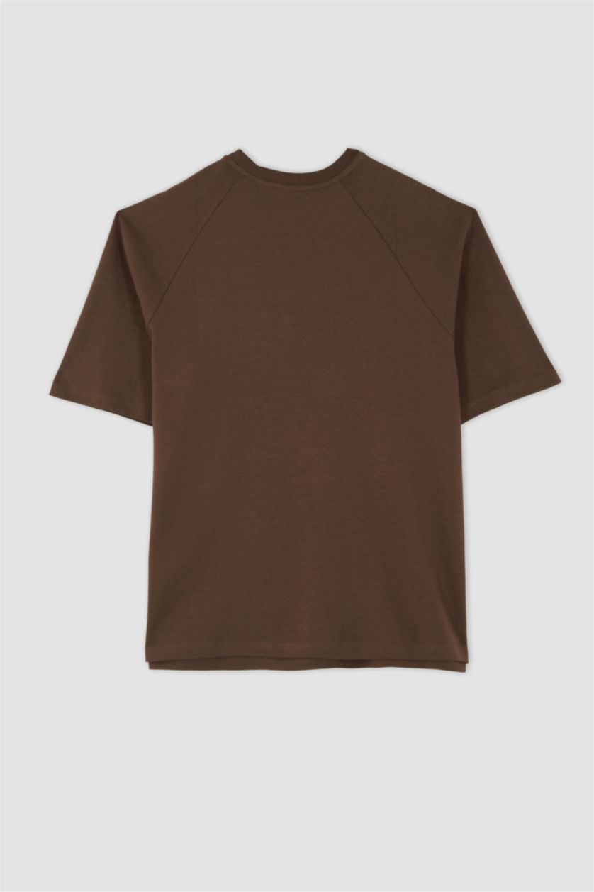 رجال بني تي شيرت بيزك اوفر سايز برقبة دائرية