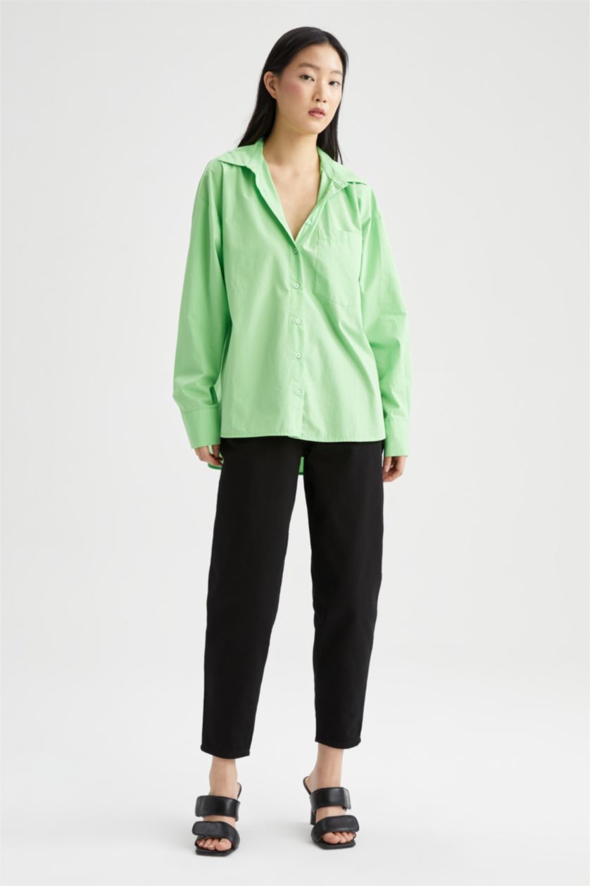 FEMME Vert Chemises à manches longues Popeline Col De Chemise Avec Poche