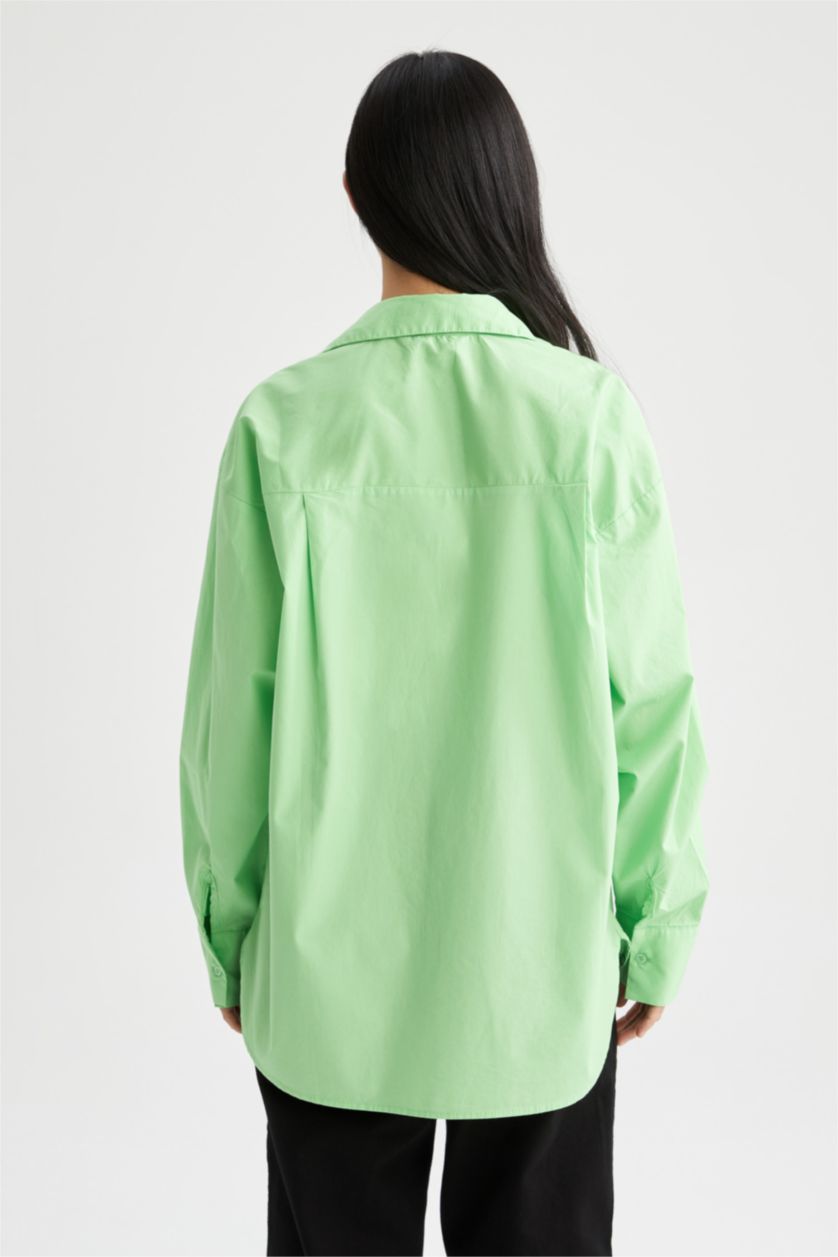 FEMME Vert Chemises à manches longues Popeline Col De Chemise Avec Poche