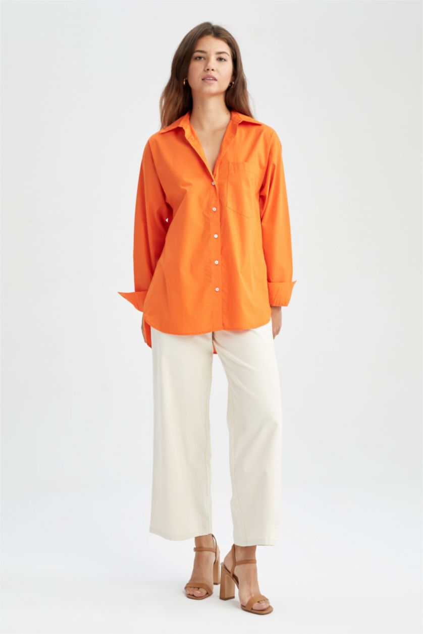 FEMME Orange Chemises à manches longues Popeline Col De Chemise Avec Poche