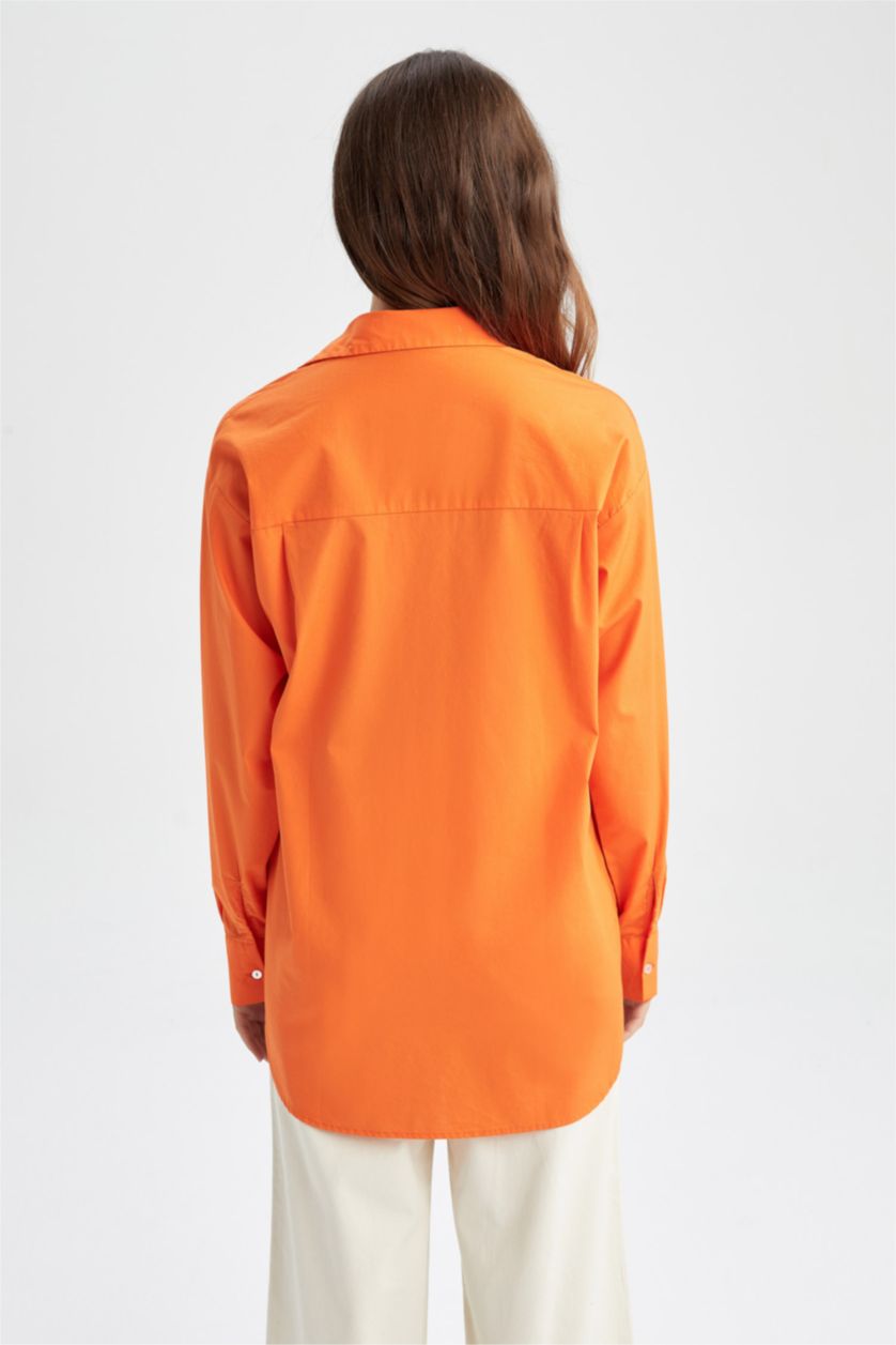 FEMME Orange Chemises à manches longues Popeline Col De Chemise Avec Poche