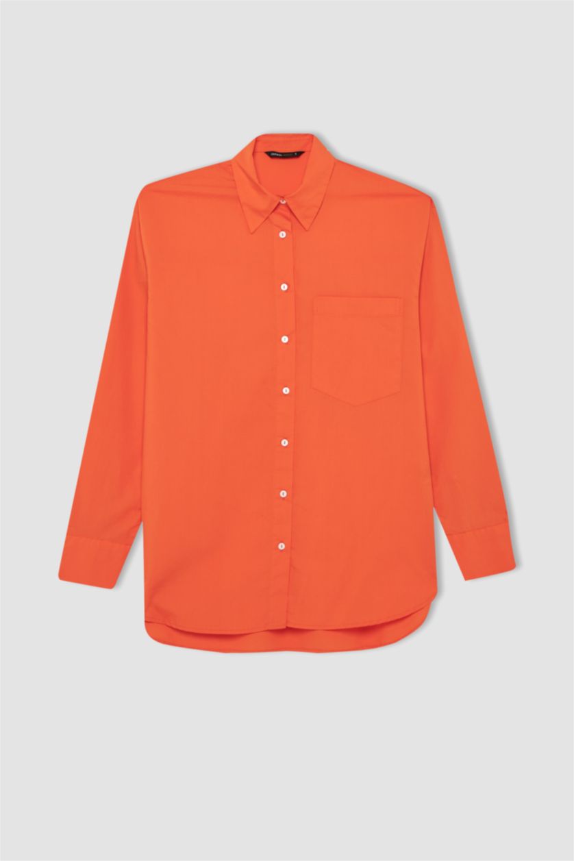 FEMME Orange Chemises à manches longues Popeline Col De Chemise Avec Poche