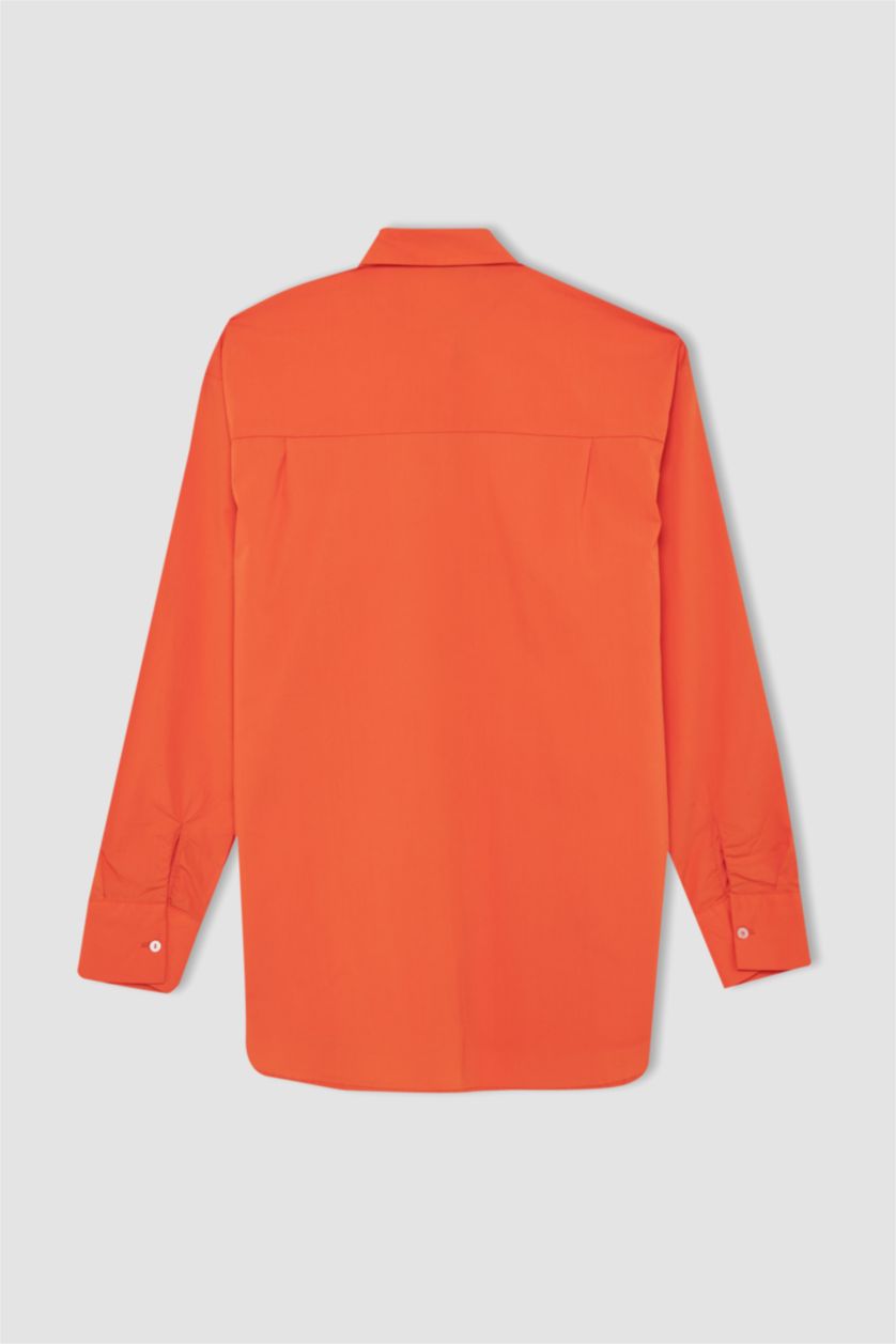 FEMME Orange Chemises à manches longues Popeline Col De Chemise Avec Poche