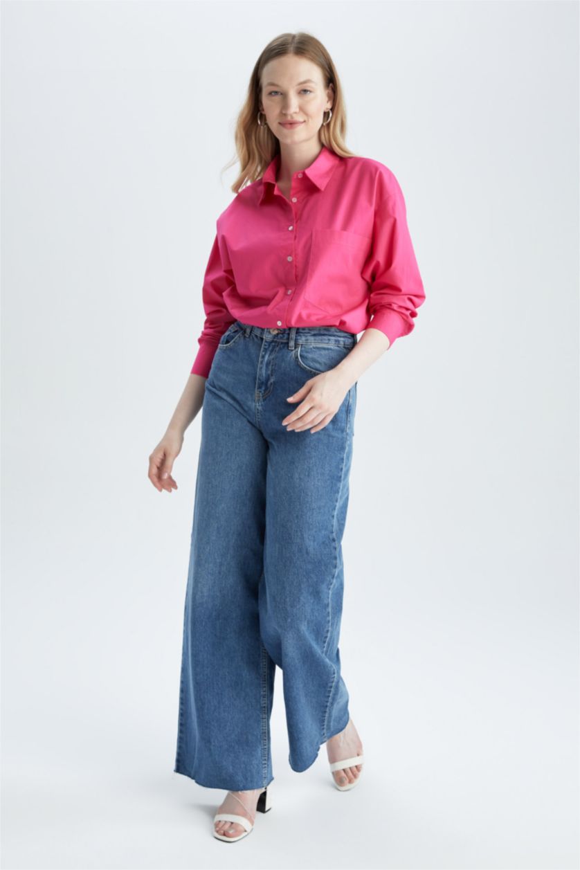 FEMME Rose Chemises à manches longues Popeline Col De Chemise Avec Poche