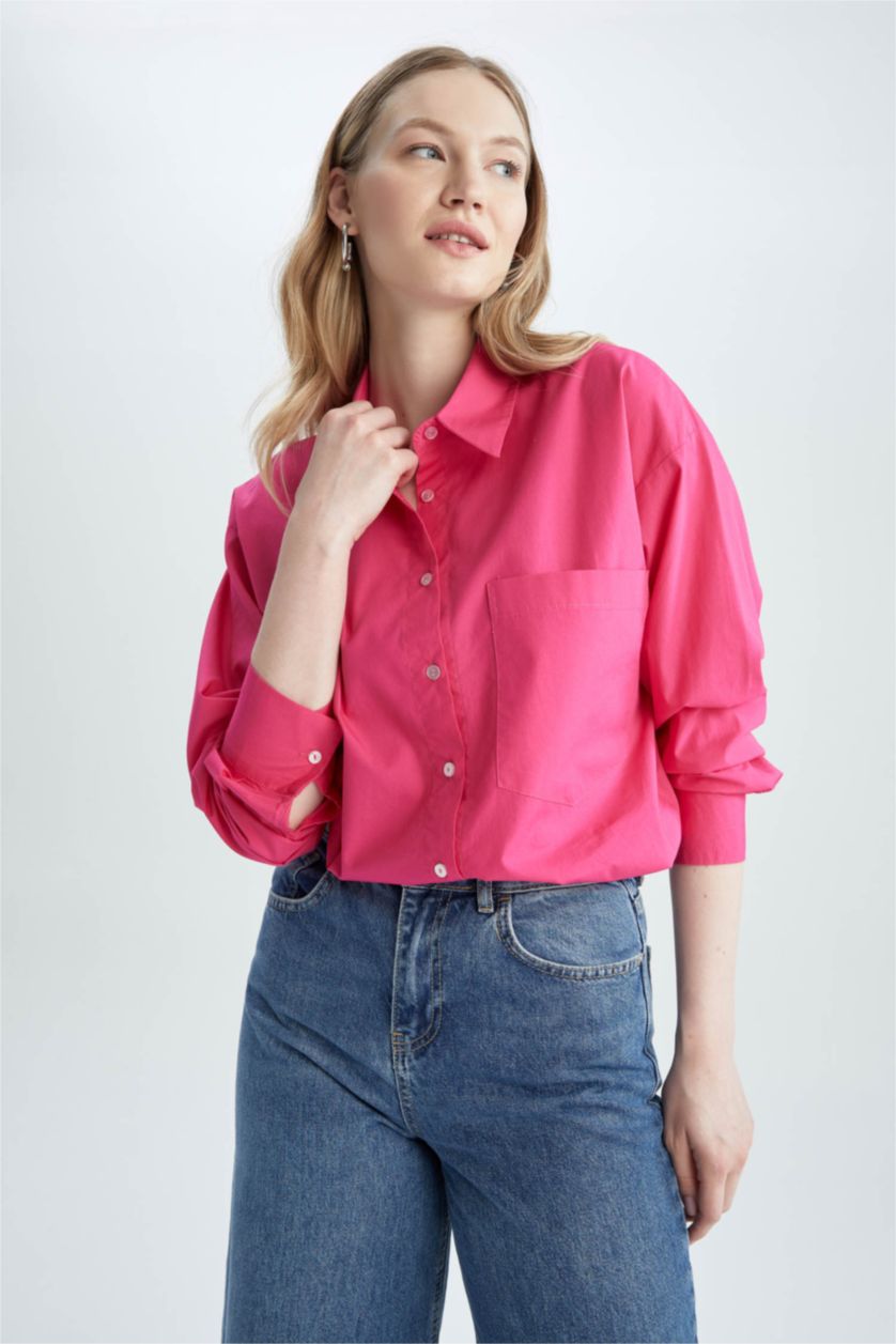 FEMME Rose Chemises à manches longues Popeline Col De Chemise Avec Poche