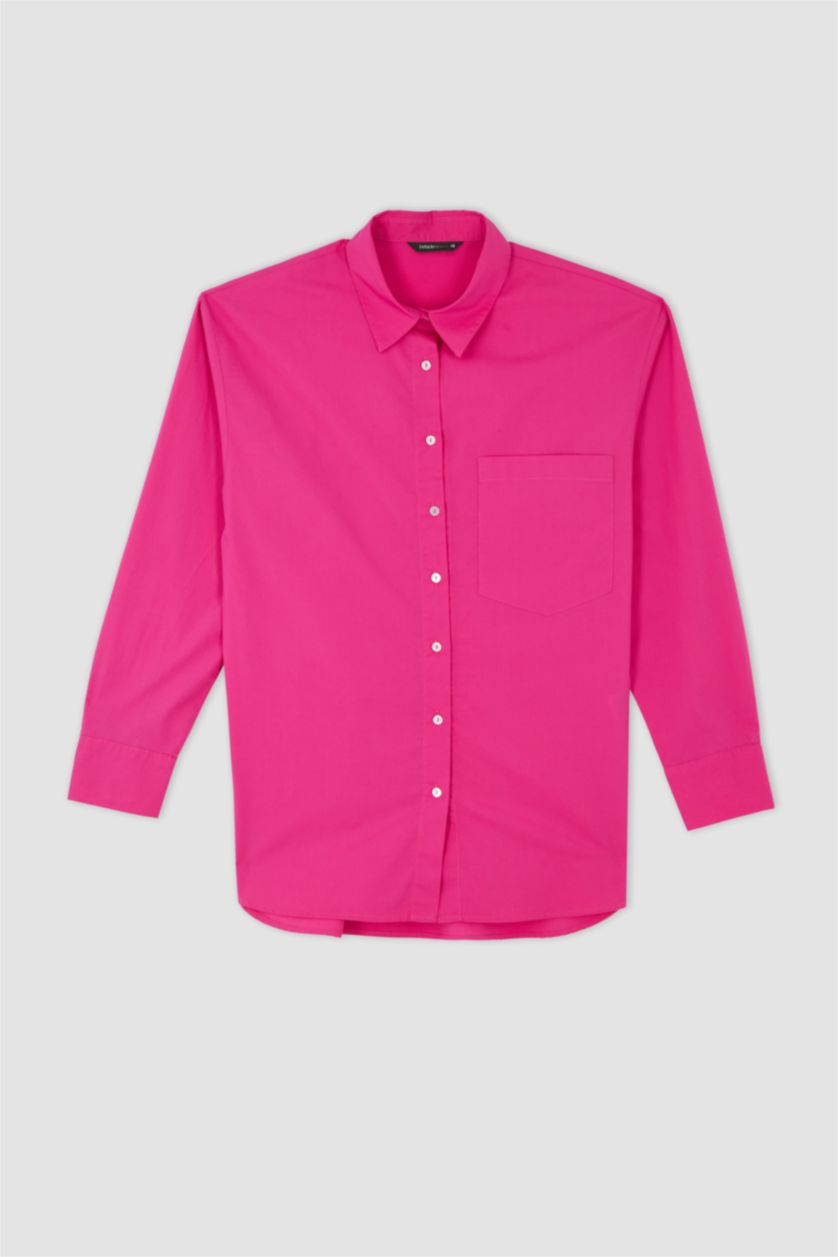 FEMME Rose Chemises à manches longues Popeline Col De Chemise Avec Poche