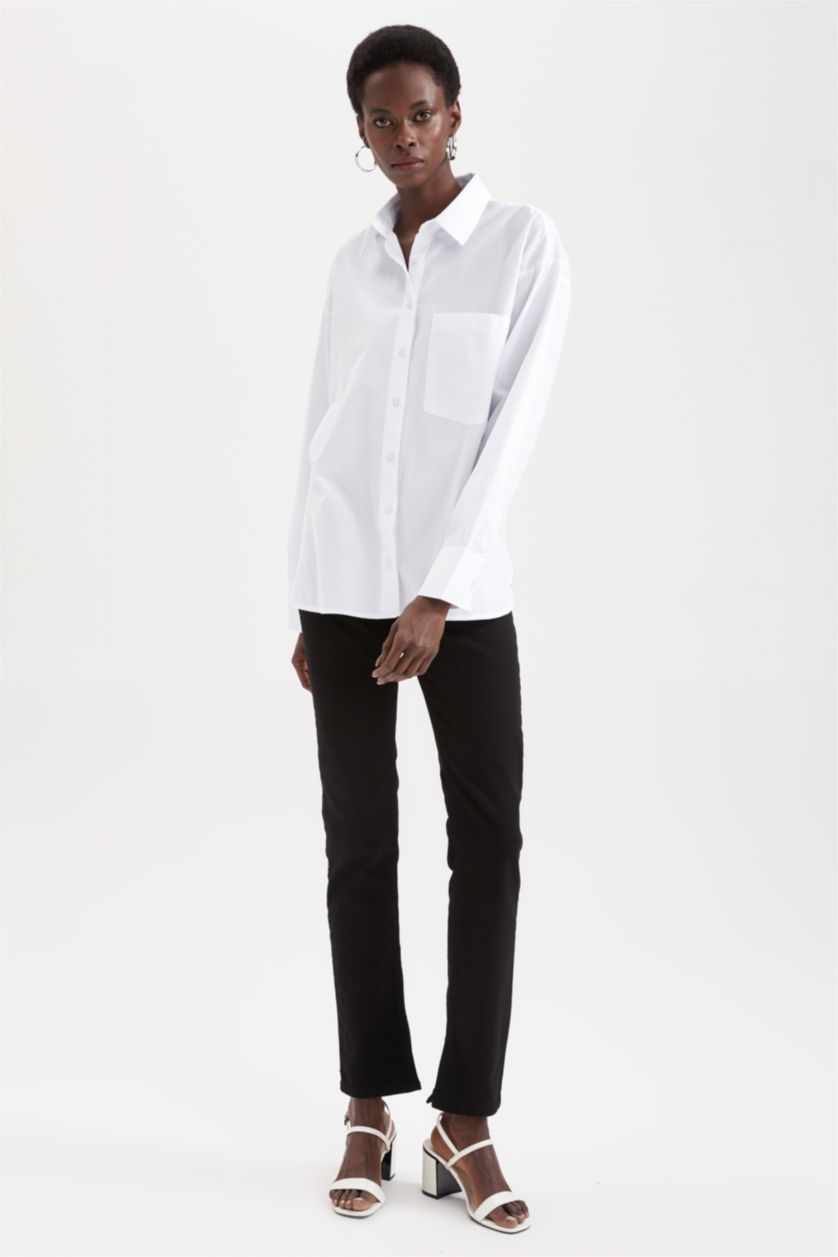 Женщины Белый Рубашка с длинным рукавом оверсайз из поплина для женщин