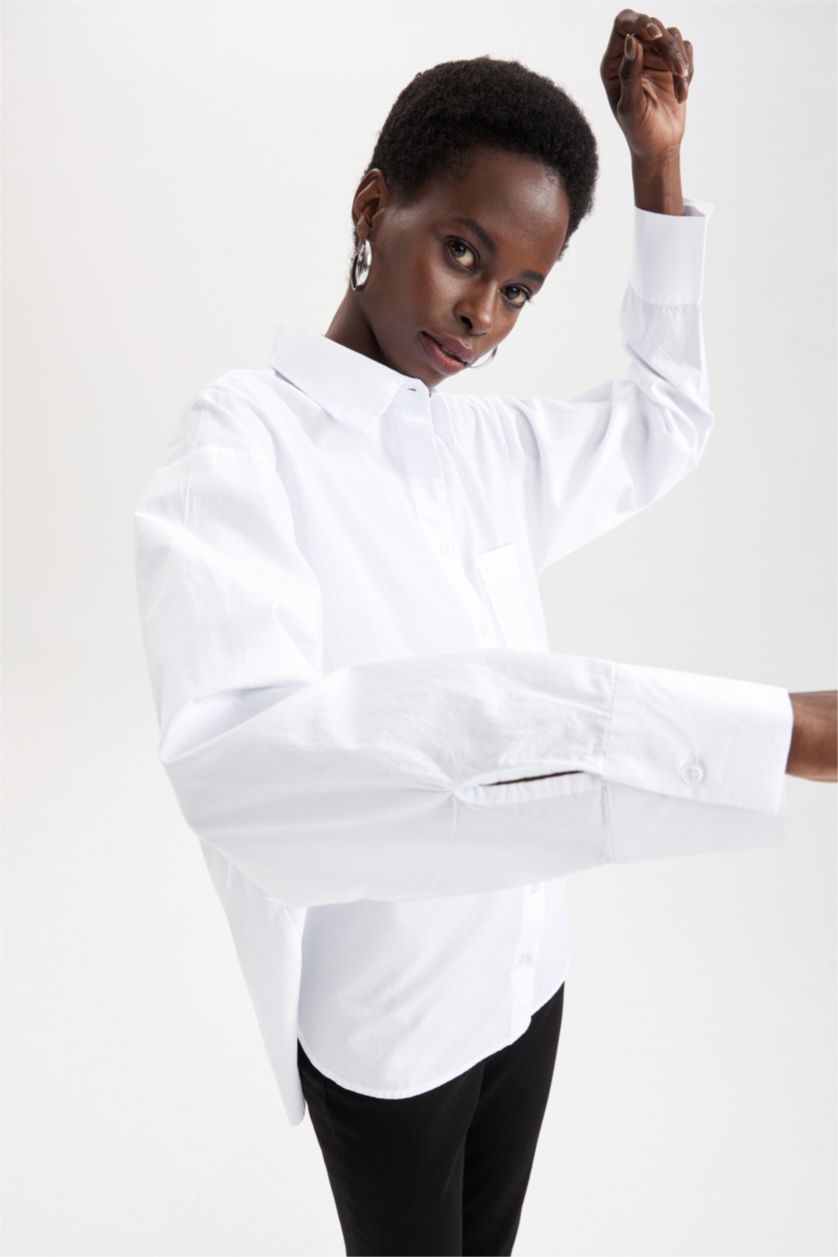 Женщины Белый Рубашка с длинным рукавом оверсайз из поплина для женщин