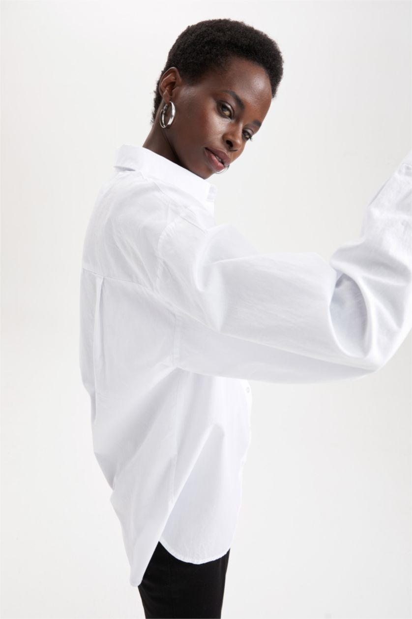 Женщины Белый Рубашка с длинным рукавом оверсайз из поплина для женщин