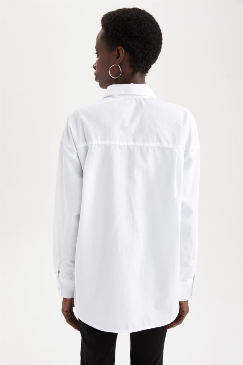 Женщины Белый Рубашка с длинным рукавом оверсайз из поплина для женщин
