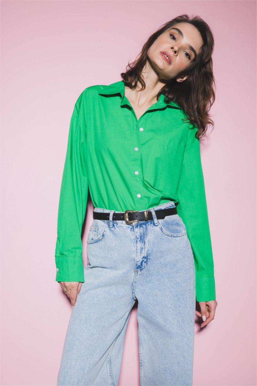 FEMME Vert Chemise à manches longues en popeline coupe oversize à col chemise