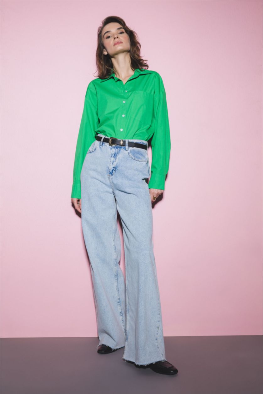 FEMME Vert Chemise à manches longues en popeline coupe oversize à col chemise