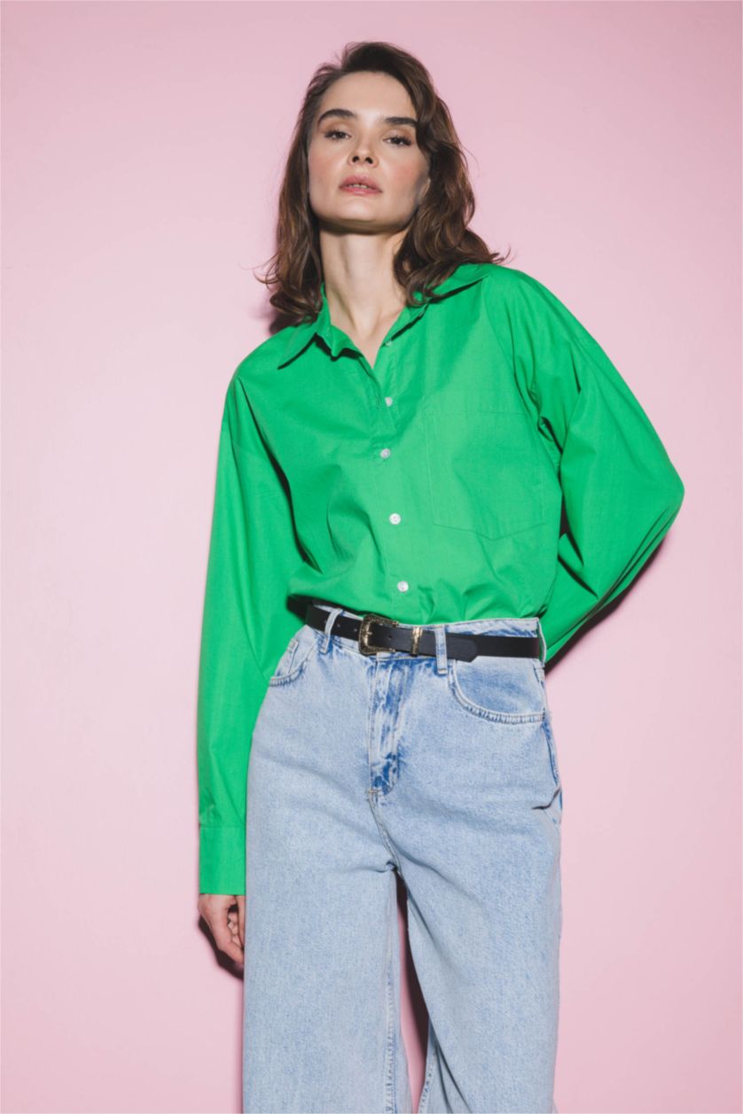 FEMME Vert Chemise à manches longues en popeline coupe oversize à col chemise