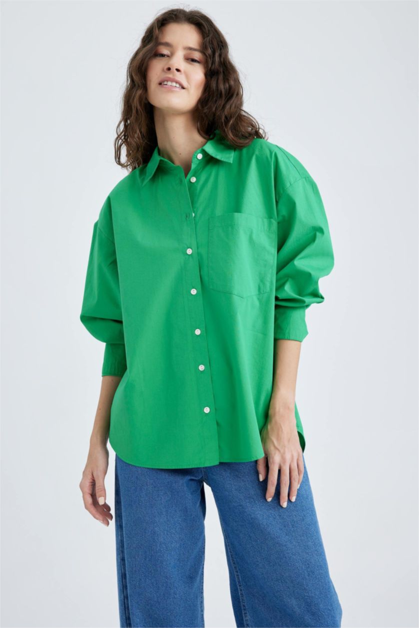 FEMME Vert Chemise à manches longues en popeline coupe oversize à col chemise