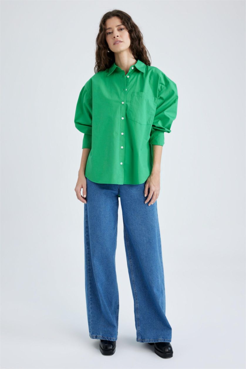 FEMME Vert Chemise à manches longues en popeline coupe oversize à col chemise