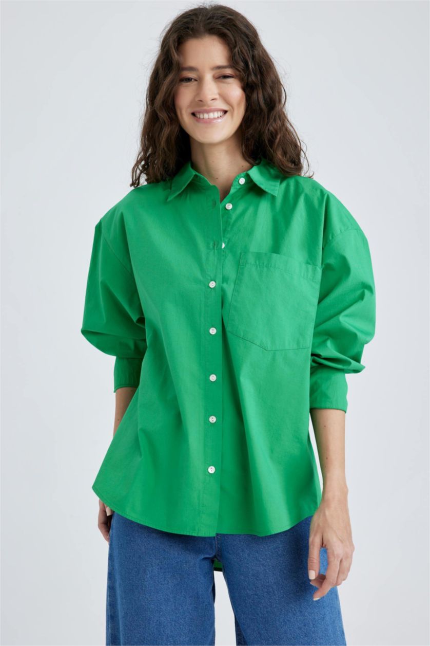 FEMME Vert Chemise à manches longues en popeline coupe oversize à col chemise