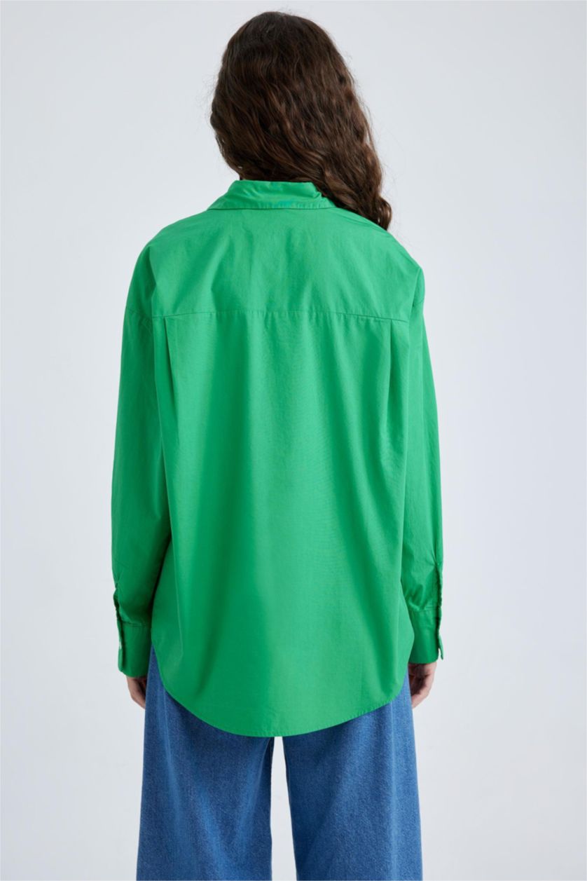 FEMME Vert Chemise à manches longues en popeline coupe oversize à col chemise