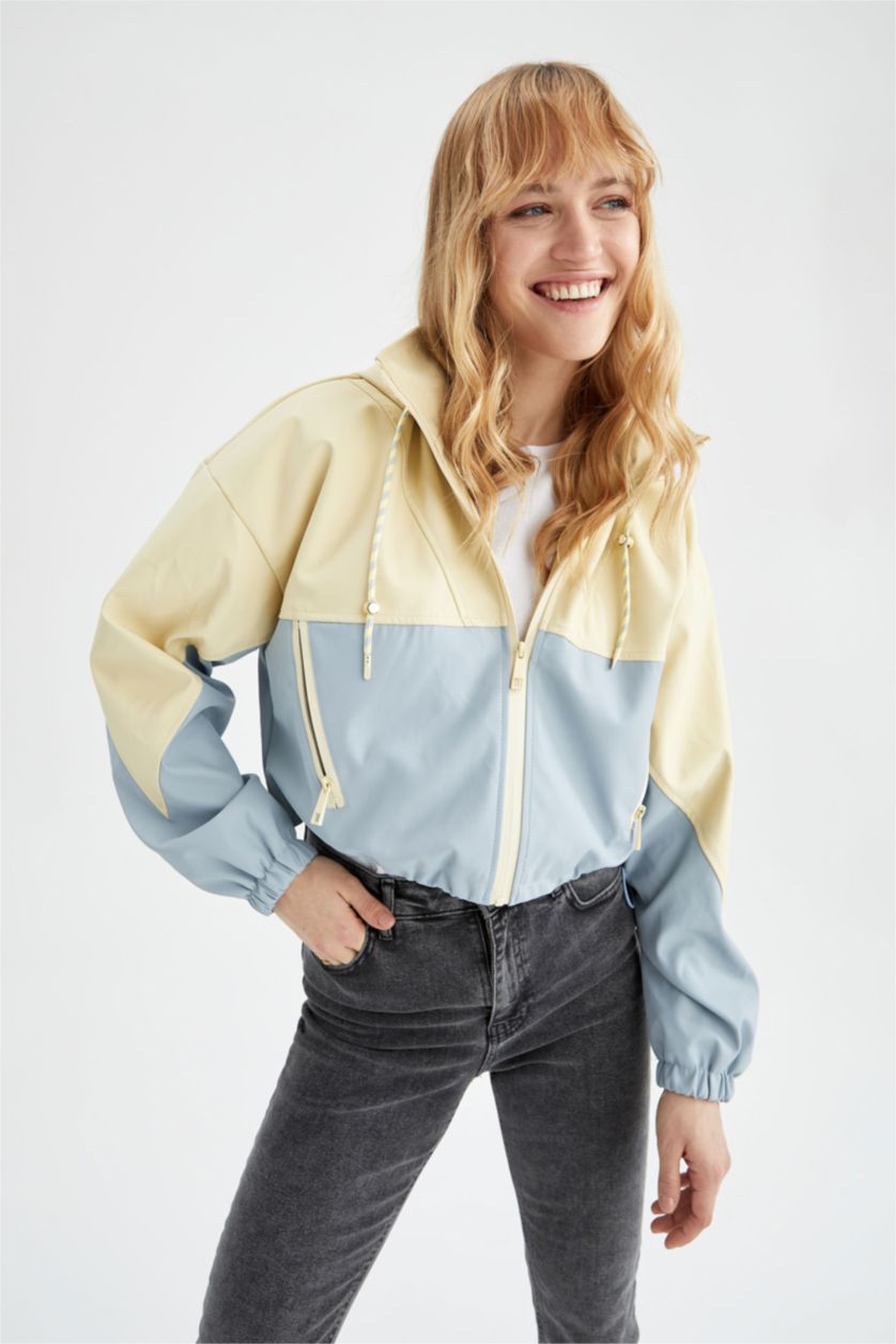 نساء أزرق معطف مطري كروب