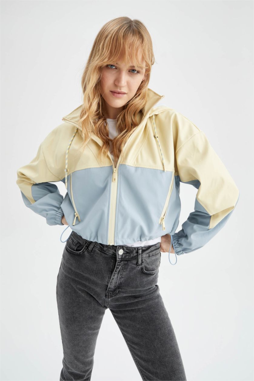 نساء أزرق معطف مطري كروب