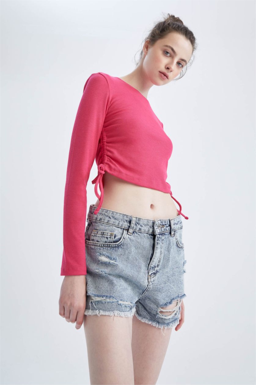 Женщины Фуксия Slim Fit Camisole Long Sleeve T-Shirt