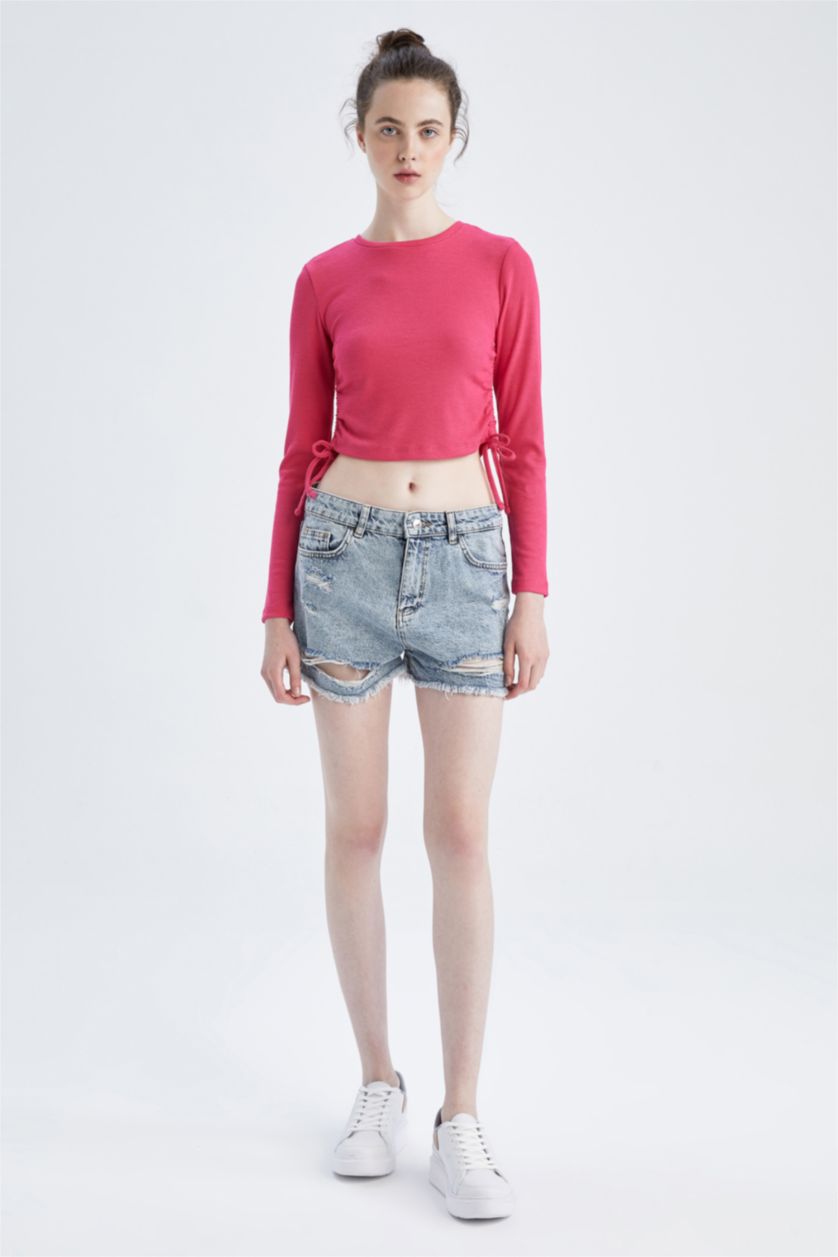 Женщины Фуксия Slim Fit Camisole Long Sleeve T-Shirt
