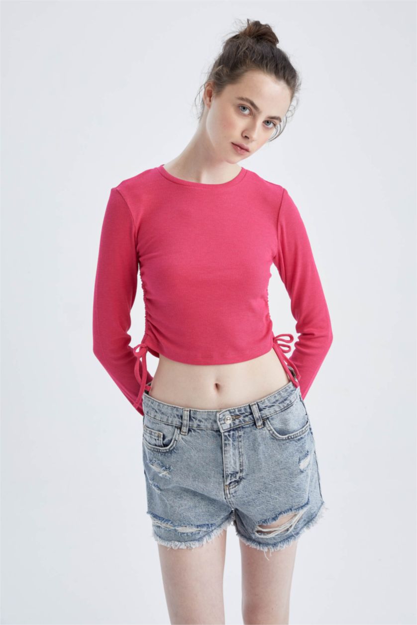 Женщины Фуксия Slim Fit Camisole Long Sleeve T-Shirt