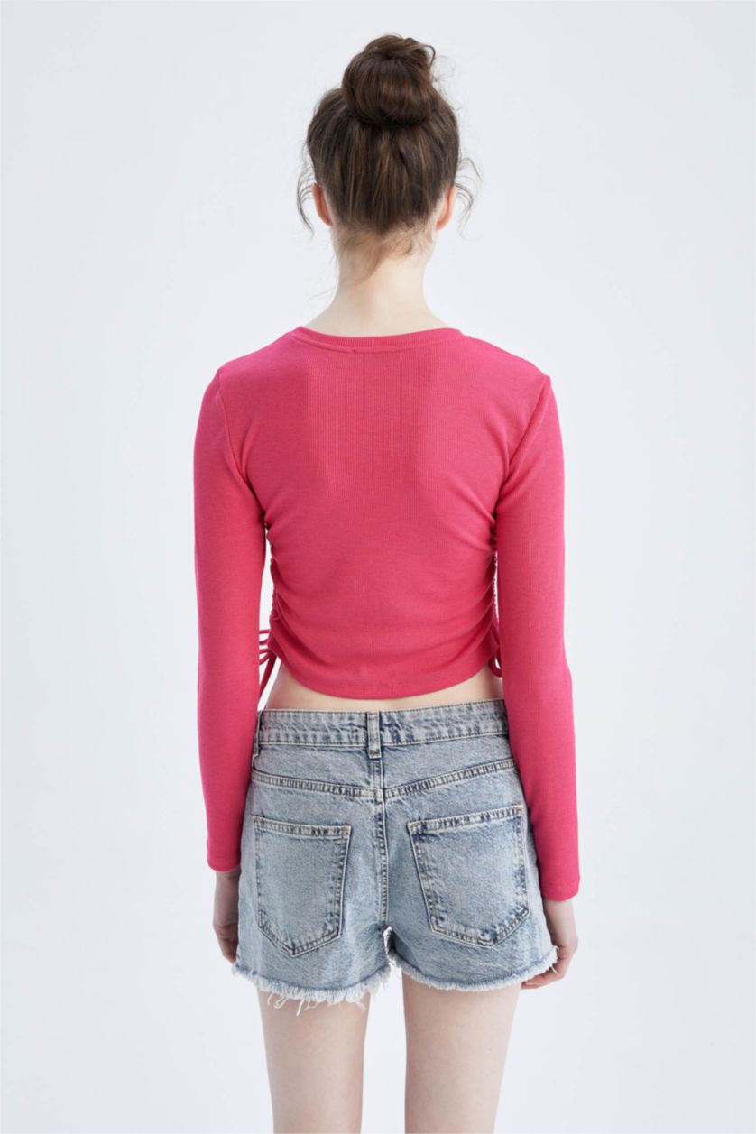 Женщины Фуксия Slim Fit Camisole Long Sleeve T-Shirt