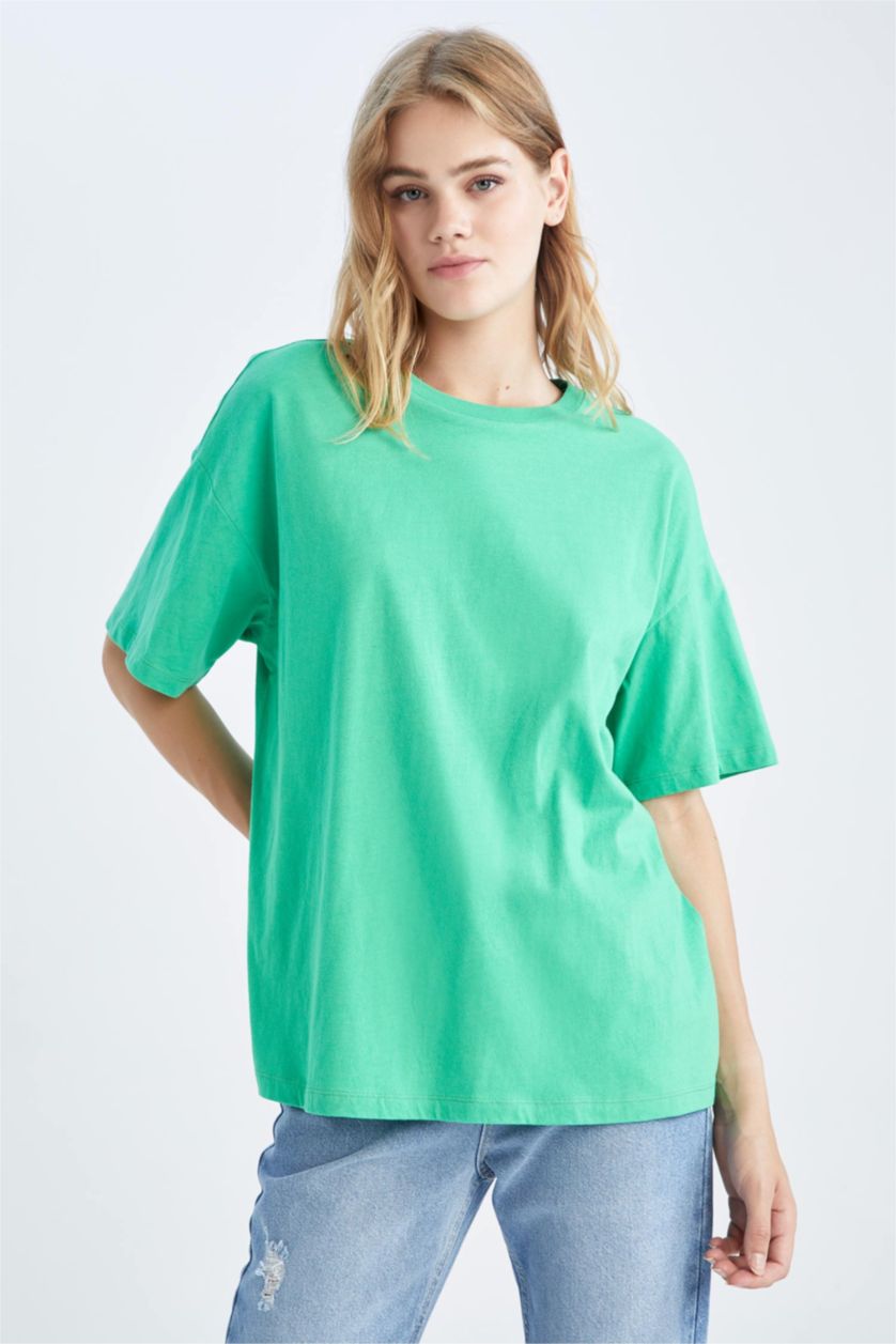 نساء أخضر فاتح Oversize Fit Short Sleeve T-Shirt