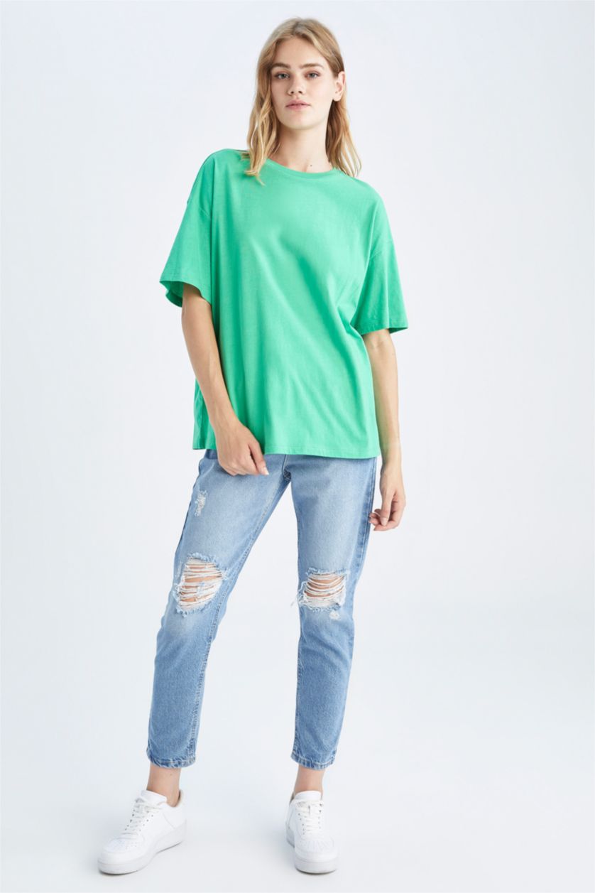 نساء أخضر فاتح Oversize Fit Short Sleeve T-Shirt