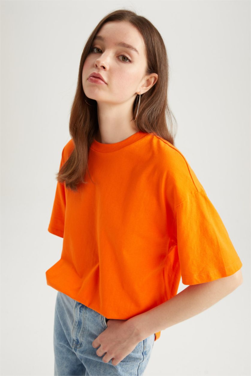 حريمي مرجاني تيشيرت نص كم اوفر سايز برقبة مستديرة