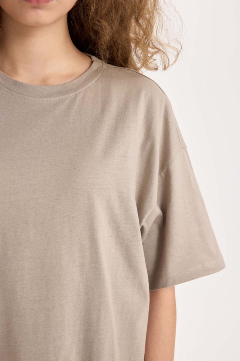 Kadın Gri %100 Pamuk Oversıze Basıc Tişört