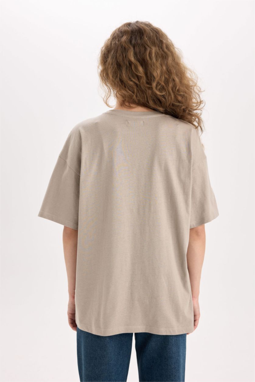 Kadın Gri %100 Pamuk Oversıze Basıc Tişört