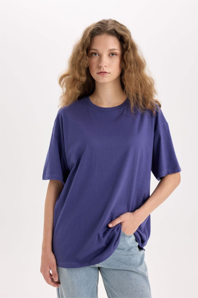 Женщины Фиолетовый Футболка оверсайз с круглым вырезом