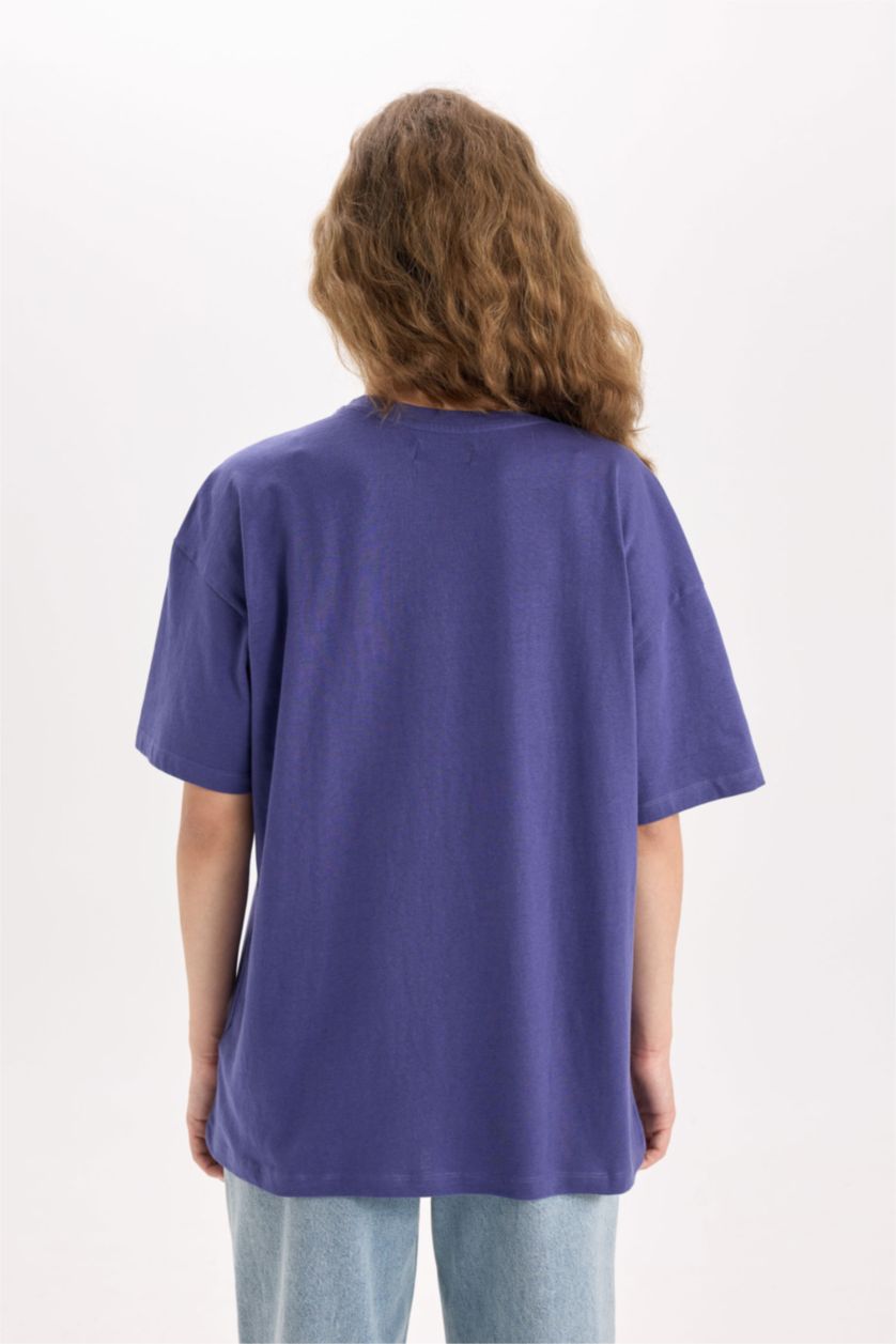 Женщины Фиолетовый Футболка оверсайз с круглым вырезом