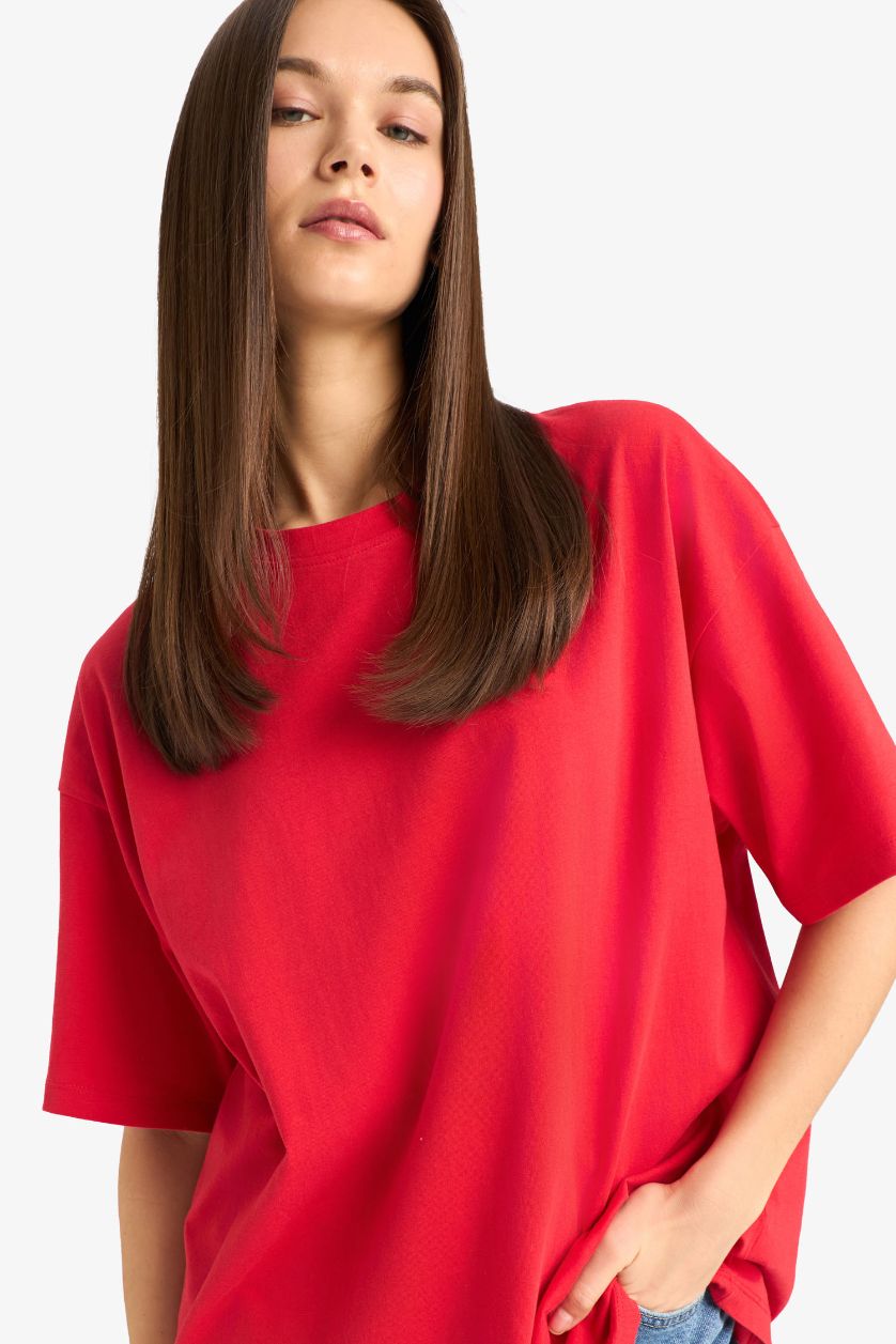 WOMAN Red Oversize Fit Crew Neck Short Sleeve T-Shirt