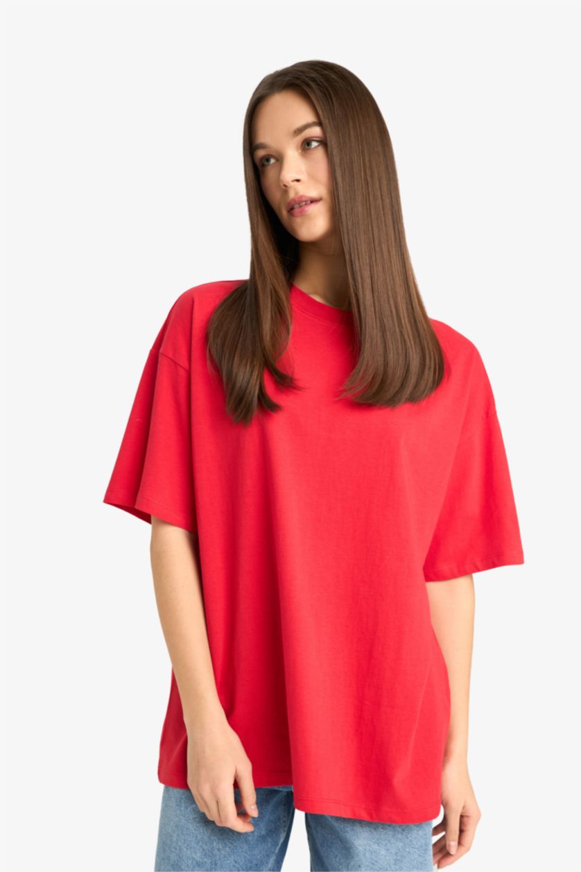 WOMAN Red Oversize Fit Crew Neck Short Sleeve T-Shirt