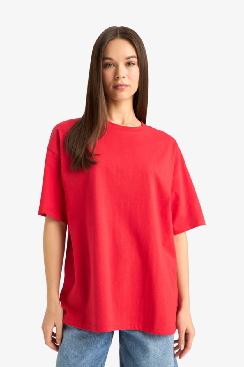 WOMAN Red Oversize Fit Crew Neck Short Sleeve T-Shirt