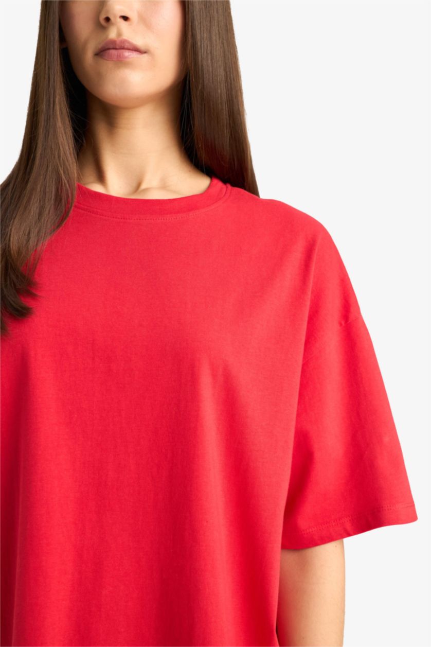 WOMAN Red Oversize Fit Crew Neck Short Sleeve T-Shirt